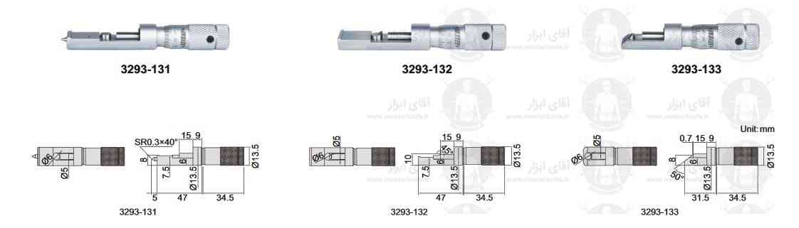 اطلاعات فنی میکرومتر درب قوطی سری 3293 برند اینسایز